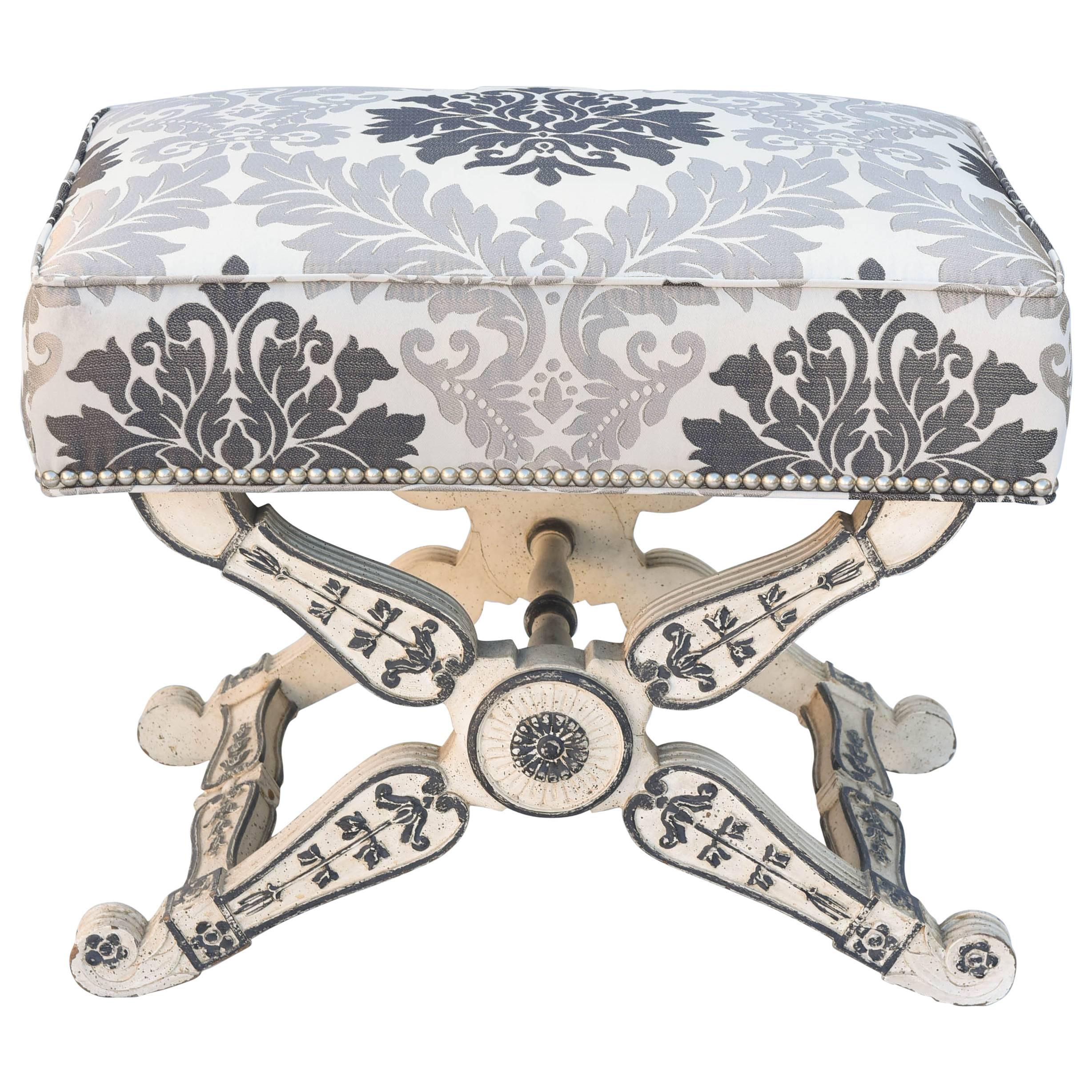 Empire Form Stool, Painted, with Damask Box Seat For Sale