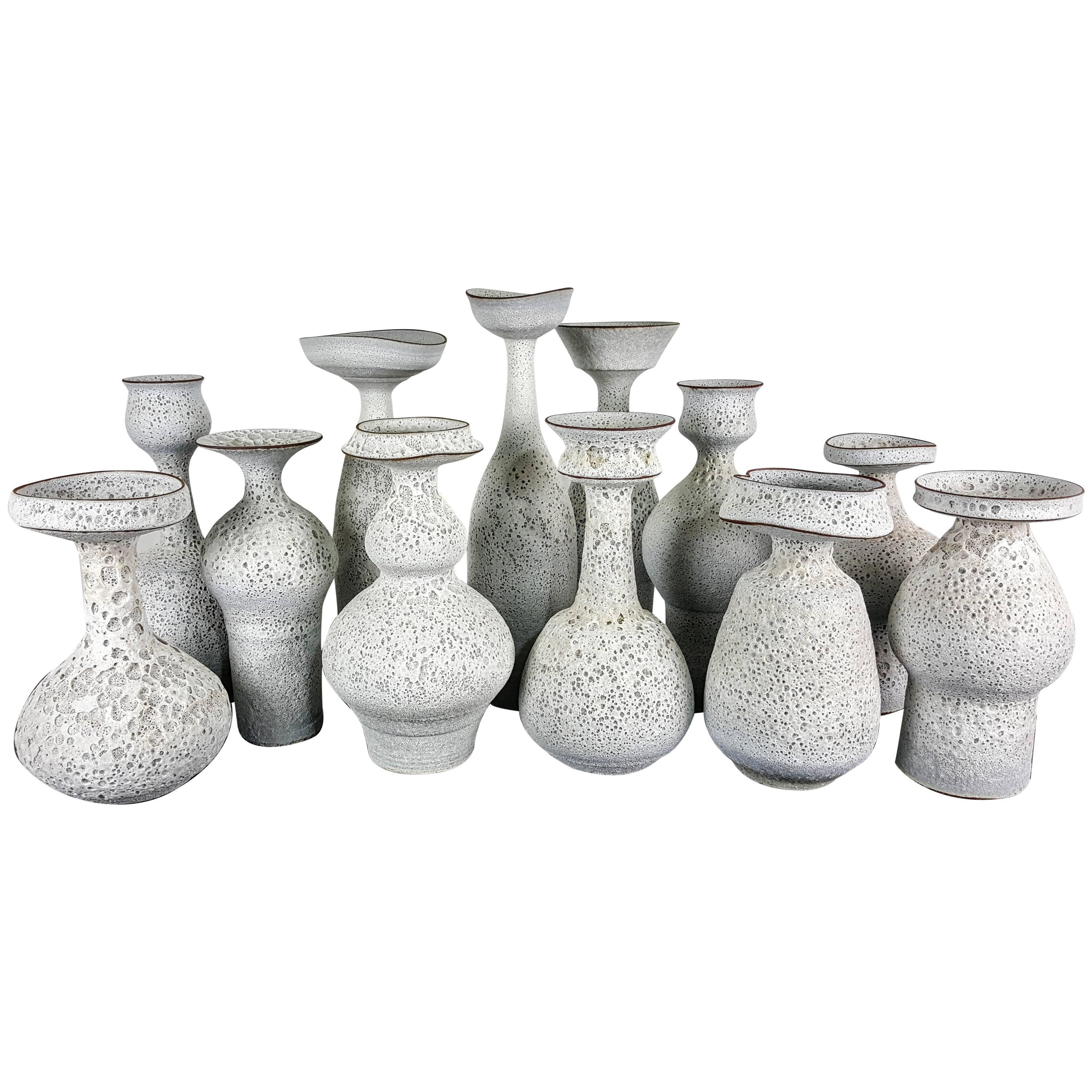 Masterful Studio Pottery Vases in a White Crater Glaze by Jeremy Briddell, 2015