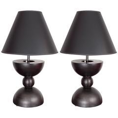 Pair of Blackened Steel Sculptural Geometric Form Steel Lamps