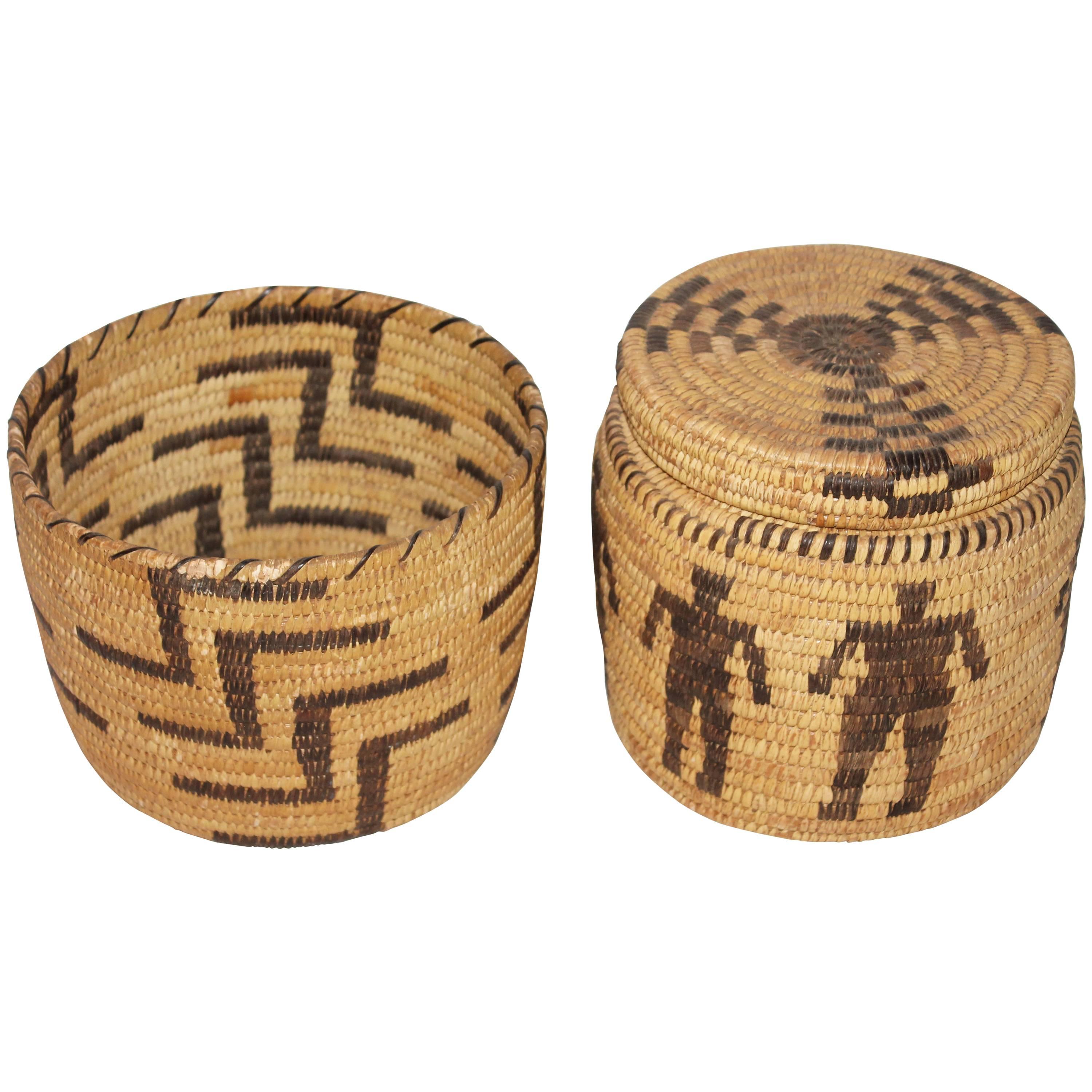 Pair of Amazing Papago Indian Pictorial Baskets