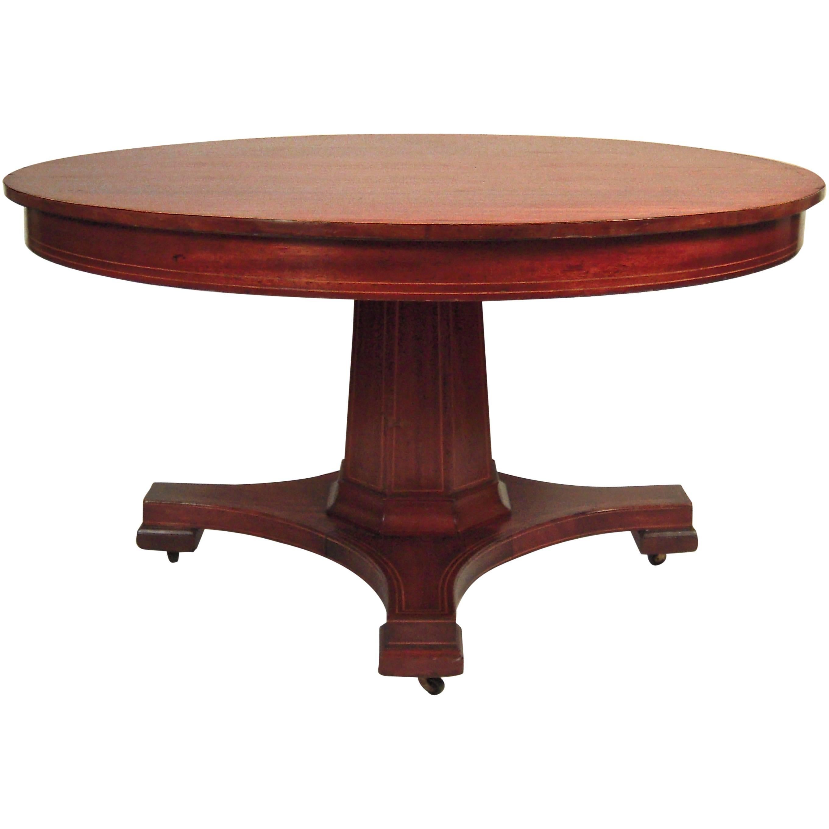 Inlaid Mahogany Round Extension Dining Table 54" Diameter