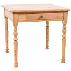 German Side Table in Pine with Turned Legs and Drawer, circa 1850