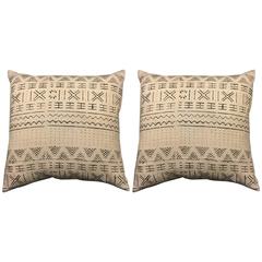 Pair White and Black African Mud Cloth Pillows