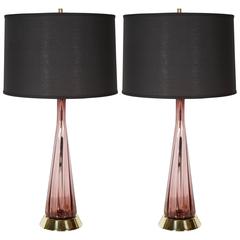 Pair of Stylish Empoli Art Glass Lamps