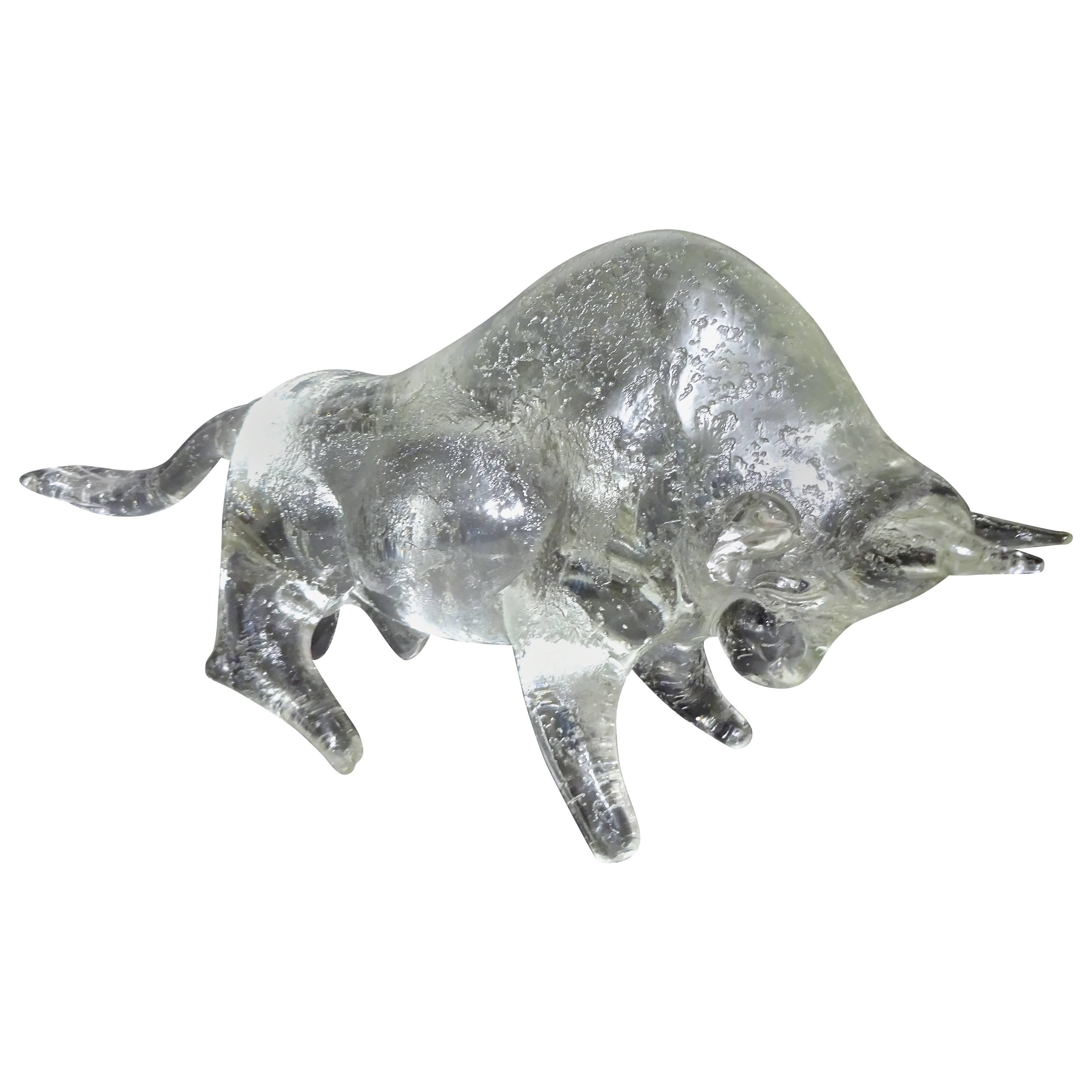 Large Rare Signed 1960s, Livio Seguso Corroso Murano Glass Bull Sculpture For Sale