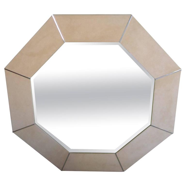 Large Octagonal Wall Mirror With Chrome Accents After Karl Springer