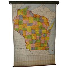 Vintage Classroom Map of Wisconsin inside Military-style Wall Mount