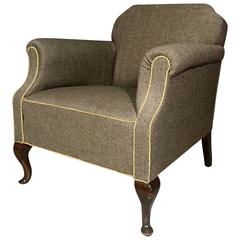 English Wool Upholstered Armchair, Cabriole Legs, 1940s