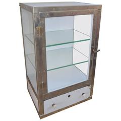 Antique Barber Shop Cabinet, with 3 Glass Sides, Two Glass Shelves and Porcelain Drawe