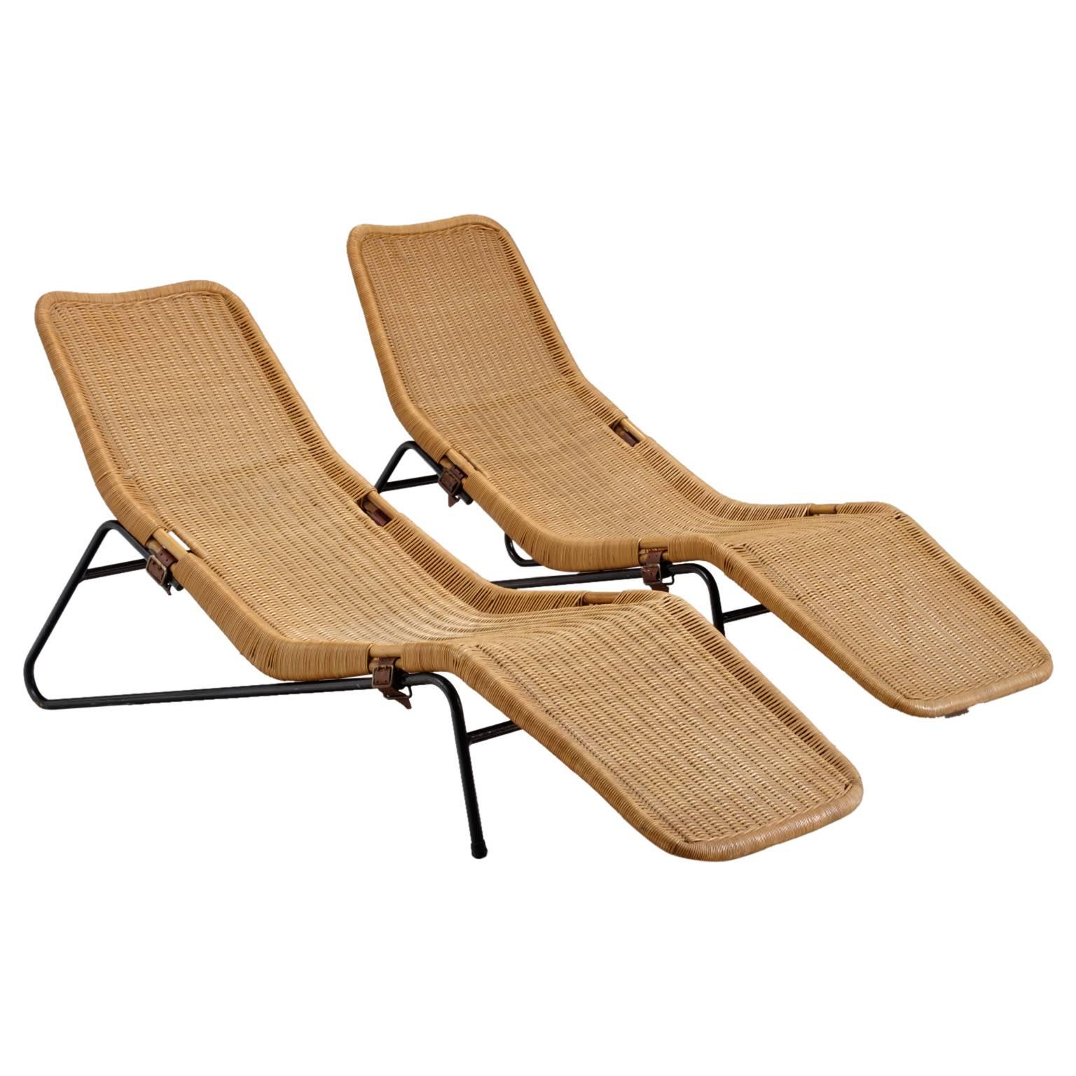 Set of Two Chaise Lounges in Cane