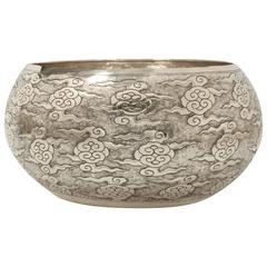 Large Hand-Worked Solid Silver Ceremonial Bowl, Cloud Motif, Centerpiece 2