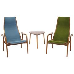 Yngve Ekström Lounge Chairs and Side Table, 1960s