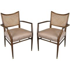 Pair of Stylish Mid-Century Walnut and Cane Armchairs 6
