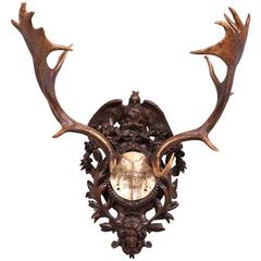 19th Century Fallow Deer with Elaborate Imperial Eagle Black Forest Carving