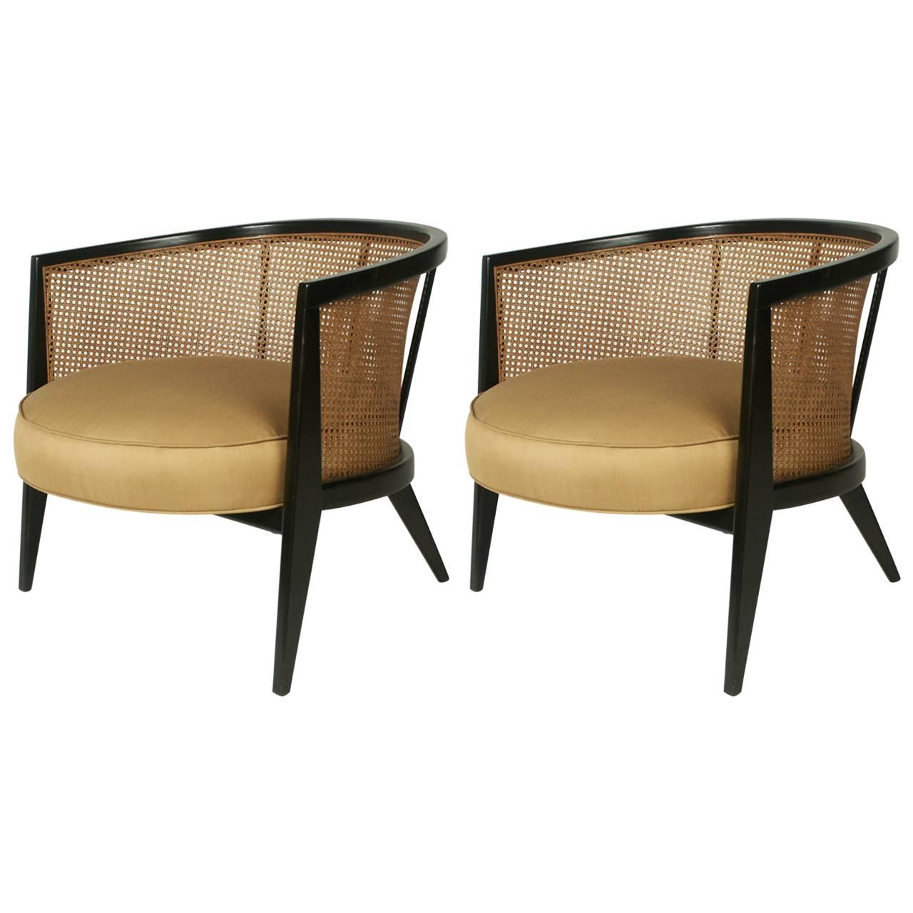 Pair of Harvey Probber Oval Caned Lounge Chairs