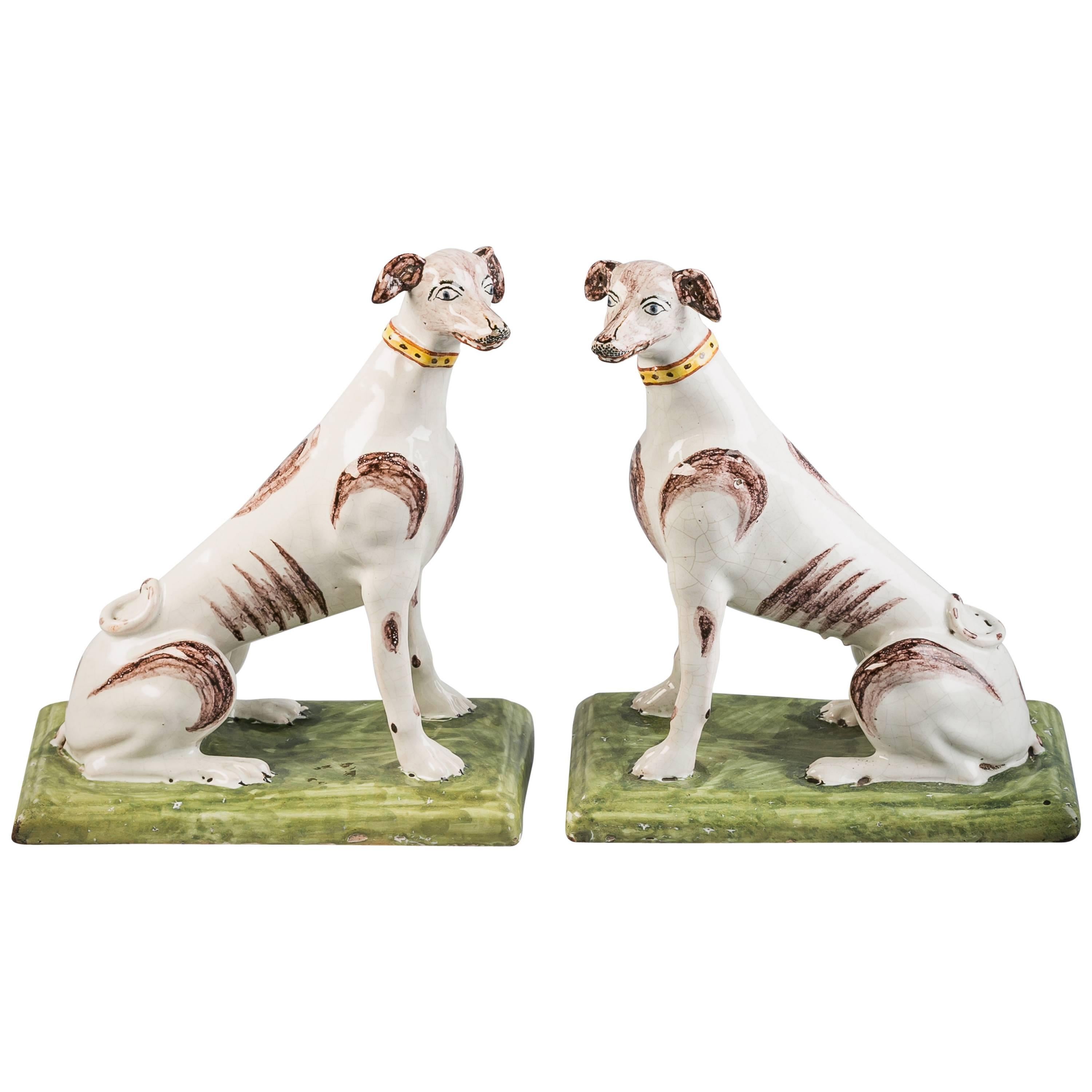 Pair of Continental Faience Dogs, Belgian, circa 1785