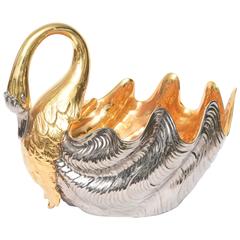 Vintage Large Silver and Gold Porcelain Swan Centerpiece