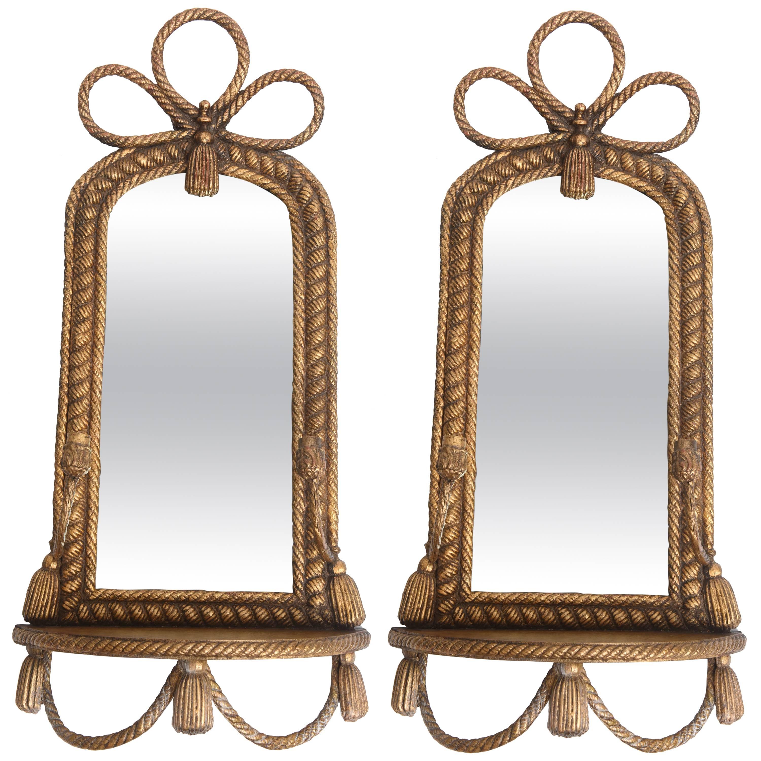 Pair of Roped Mirror Wall Sconces