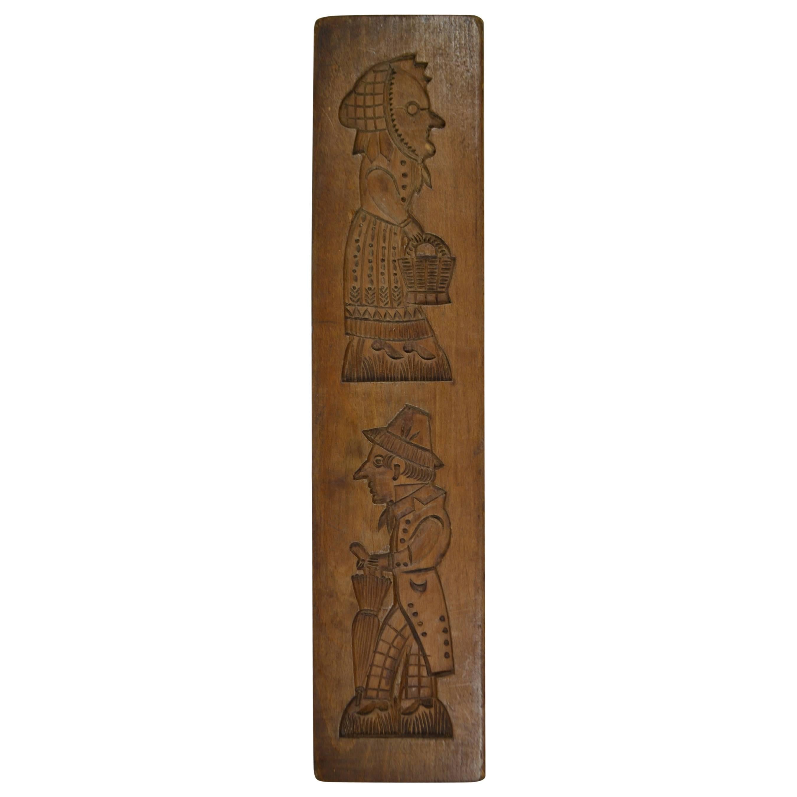 Double-Sided Wooden Gingerbread Mold, Man and Woman For Sale