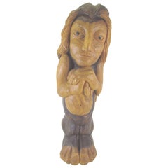 Vintage Carved Wood Mid-Century Sculpture Titled “Miss Num” by Diane Derrick