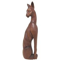 Large Carved Wood Sculpture of a Majestic Tom Cat by Diane Derrick