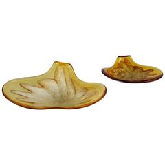 Pair of Amber Aventurine Murano Glass Bowls, Handblown, Italy
