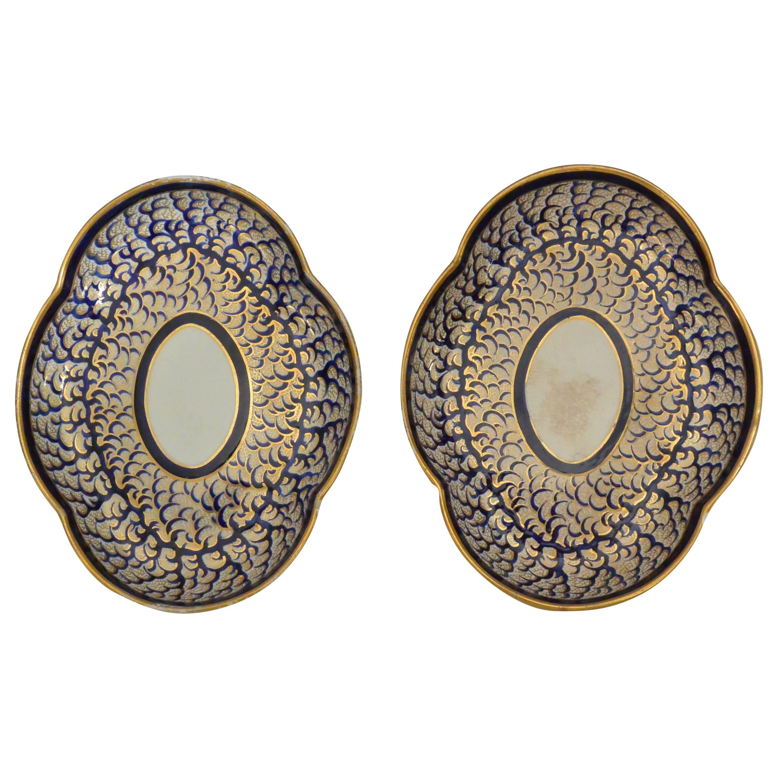 Pair Derby Blue and Gold Plates 