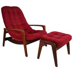 Teak Lounge Chair by and Ottoman R. Huber, Mid-Century Danish Modern