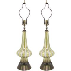 Pair of Murano Glass Zanfirico Bottle Form Table Lamps, circa 1950s