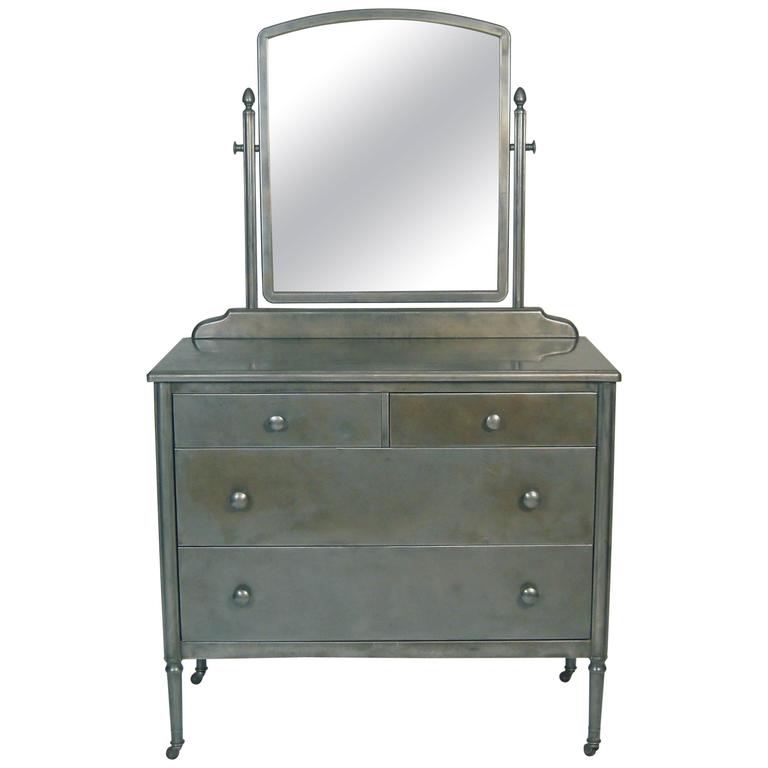 Vintage Steel Dresser With Mirror At, Antique Metal Dresser With Mirror