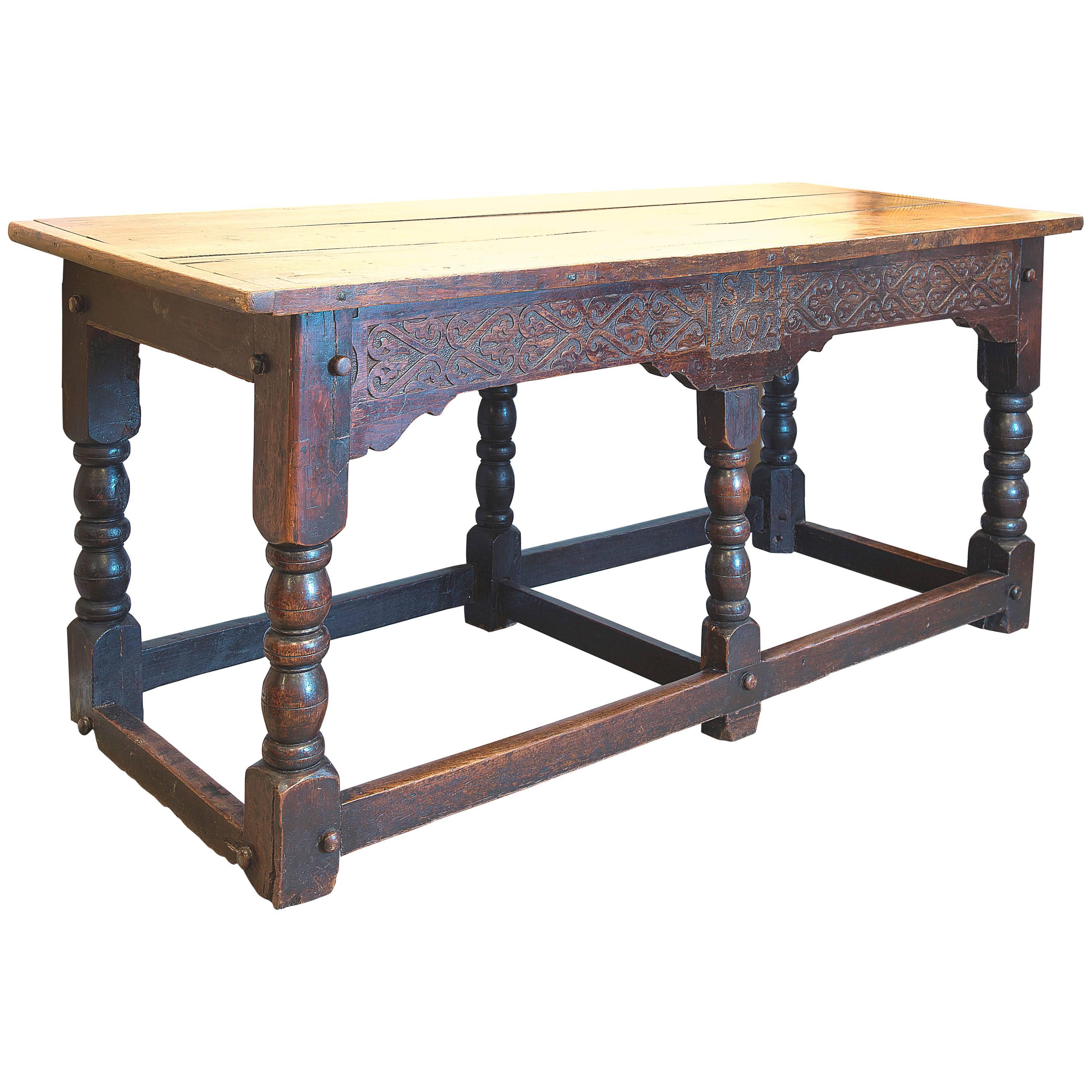Large Oak Refectory Table, Dated 1692 For Sale
