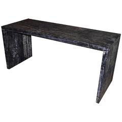 Triple Burnt Teak Wood Black and White Console 4