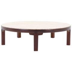 Edward Wormley for Dunbar Round Coffee Table with Travertine Top