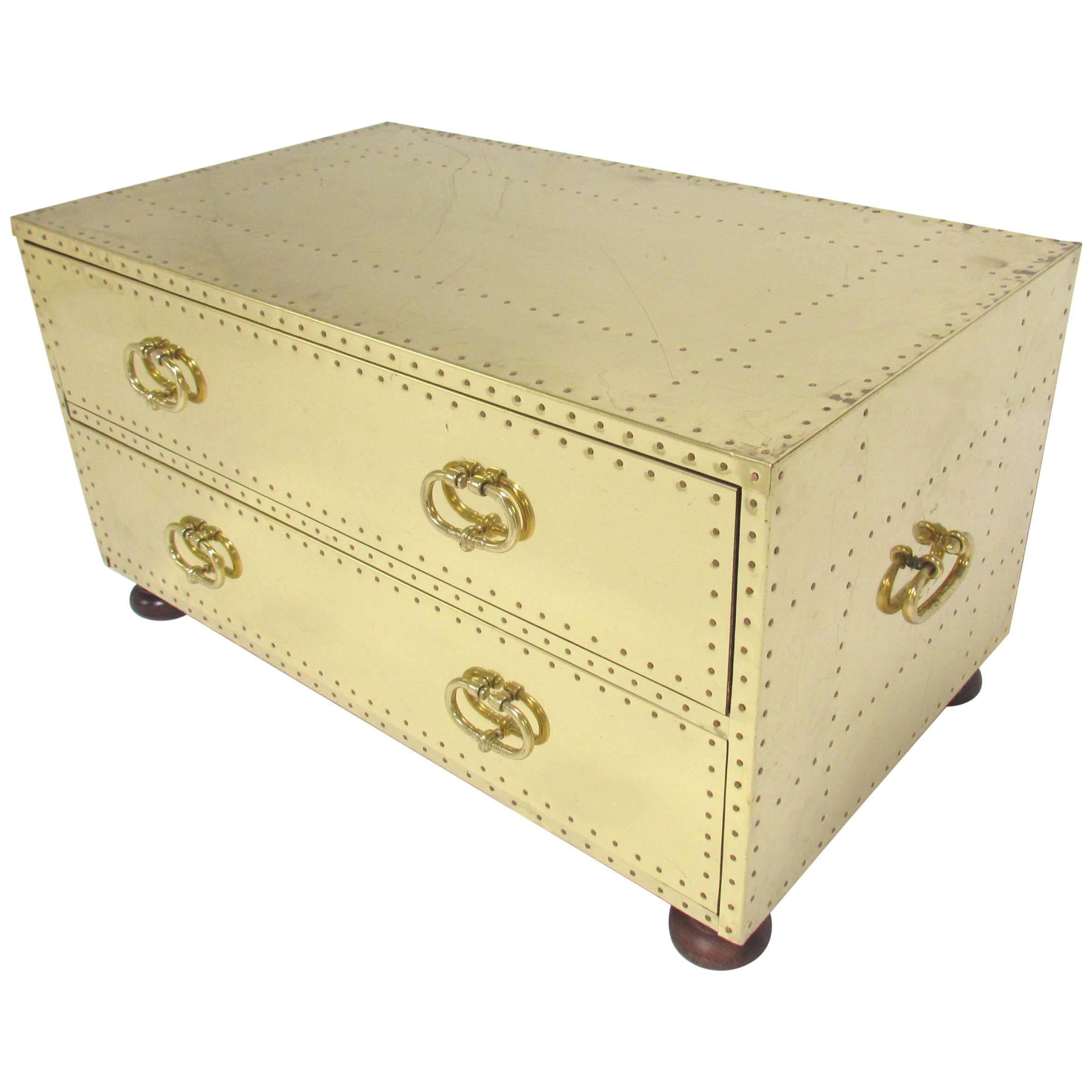 Brass Clad Cocktail Table/Two-Drawer Chest by Sarreid, circa 1970s