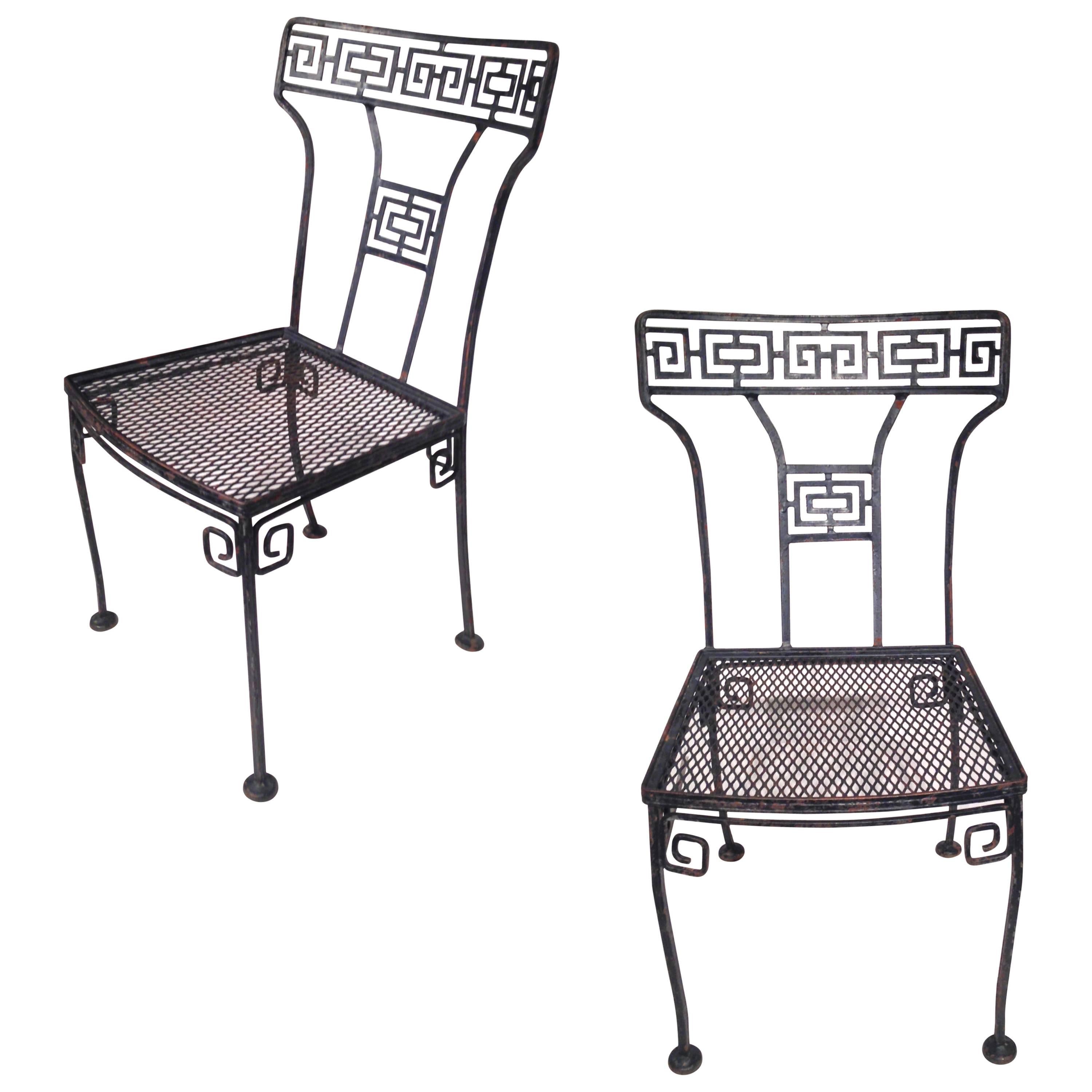 Pair of Greek Key Iron Chairs, circa 1960