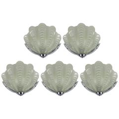 Set of Five Glass and Chrome Art Deco Cinema Lights, circa 1920