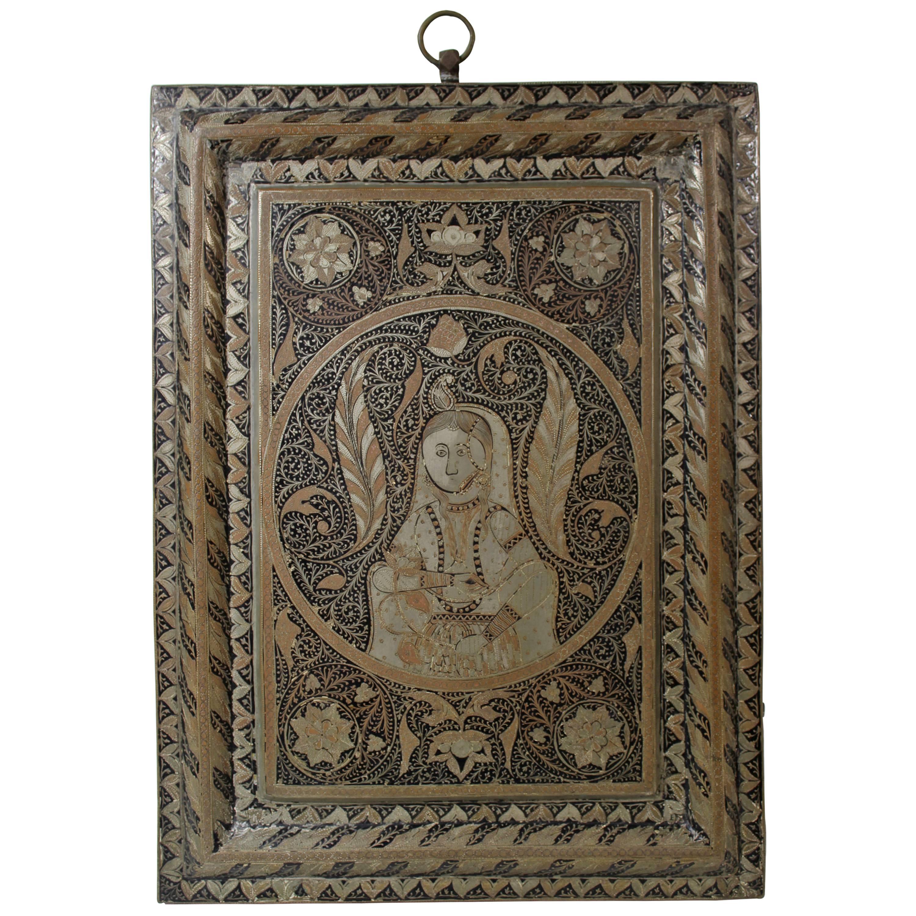 Indian Metalware Wall Plaque For Sale