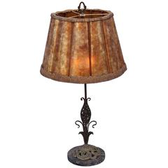 1920s Table Lamp with Fluted Mica Shade and Marble Base