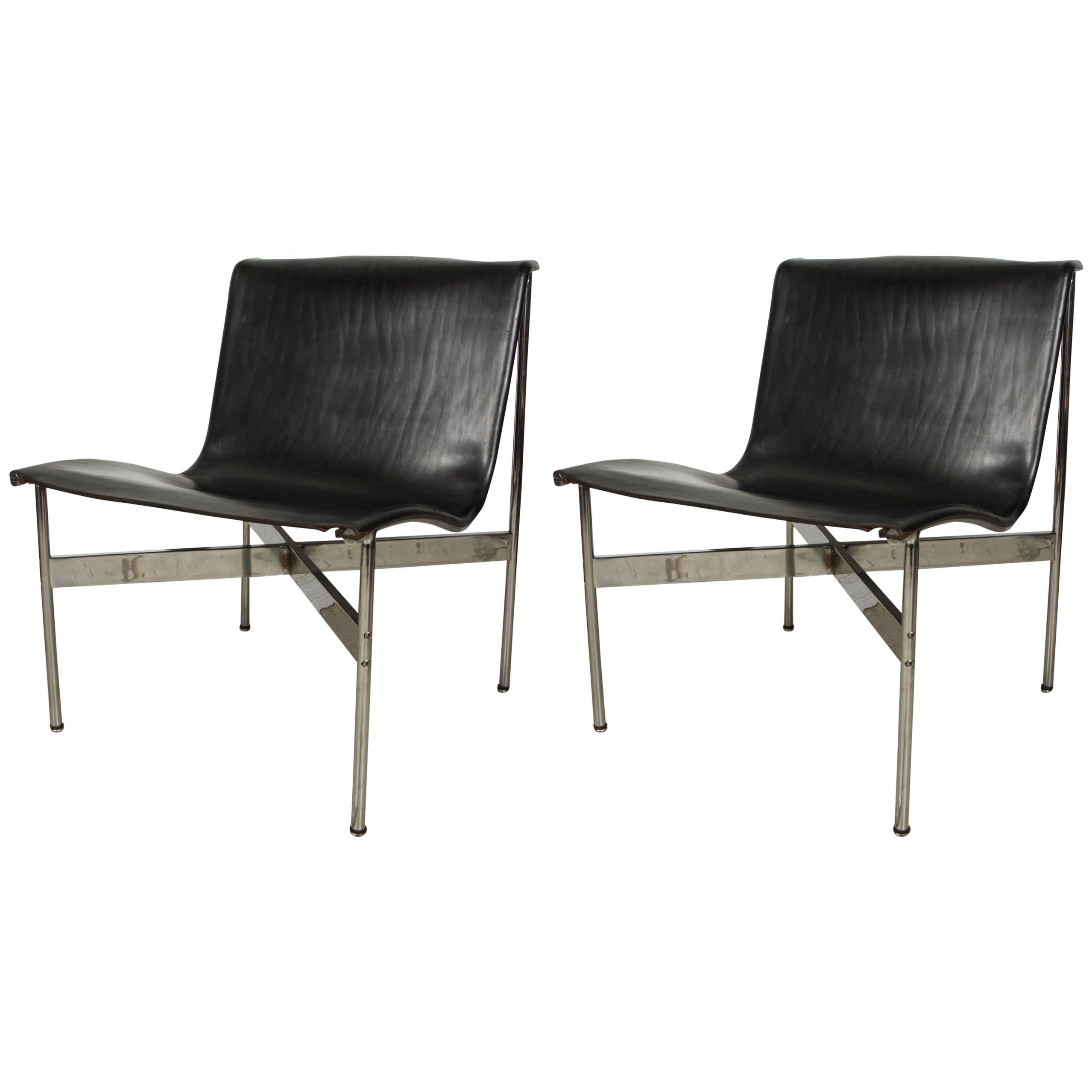 Pair of Leather and chrome chairs by Katavalos, Littell, and Kelly