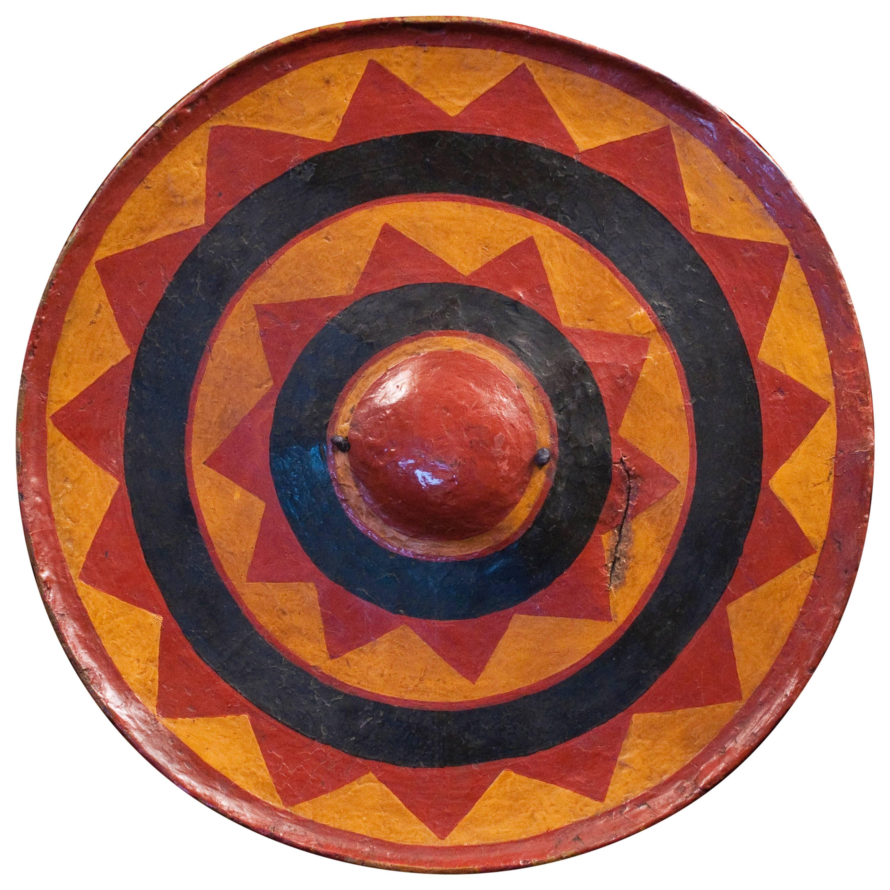 Early 20th Century Painted Hide Shield from Southwestern China