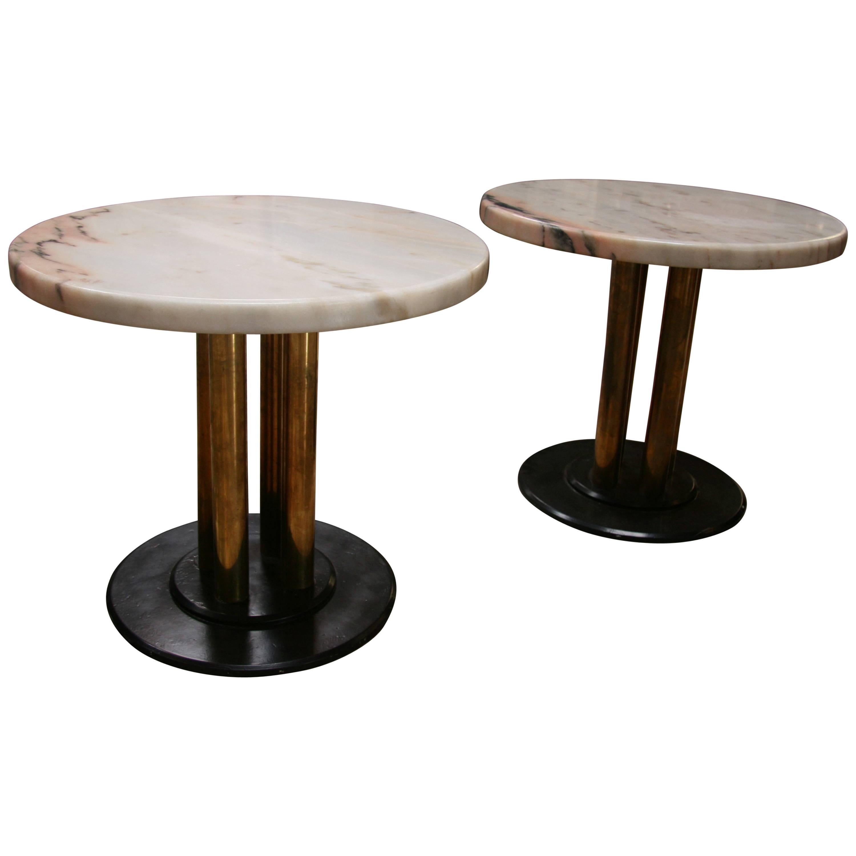 Italian 1960s Poltronova Brass, Marble-Top End Tables