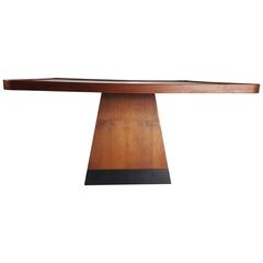 Vintage Post Modern Satinwood Cocktail Table Pyramid Base Philippe Starck style