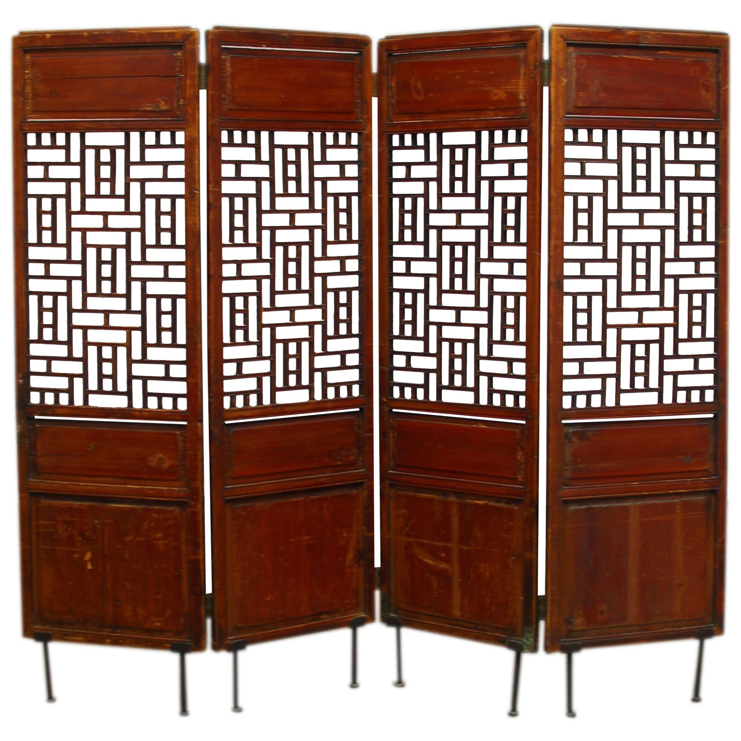 19th Century Chinese Lattice Panel Screen