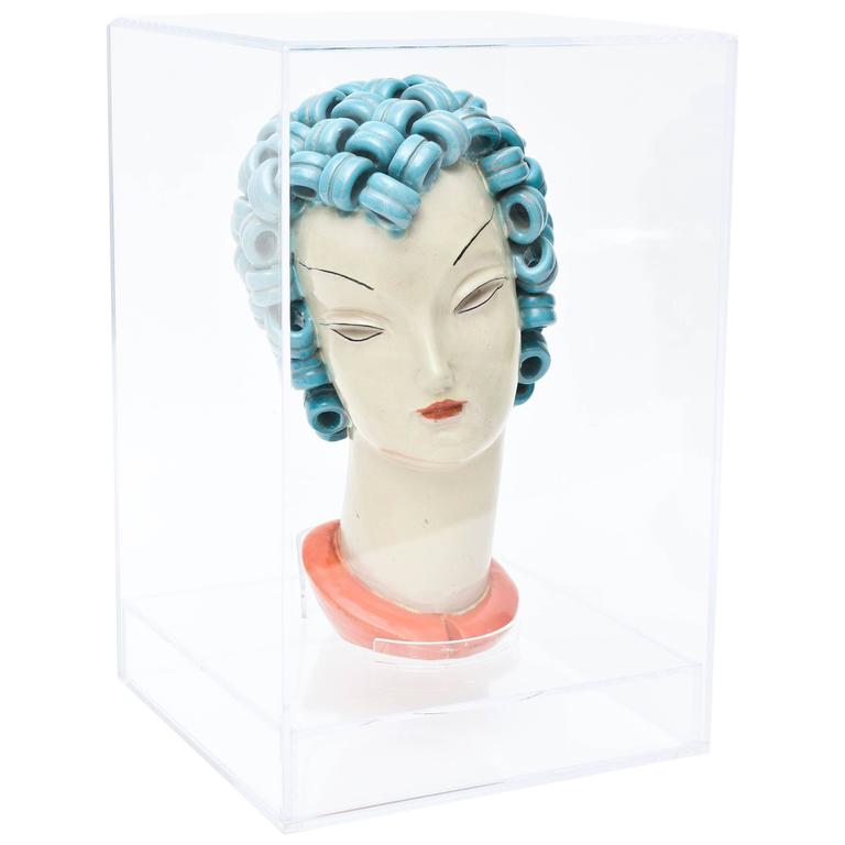 Goldscheider Inspired Czech Signed Ceramic Stylized Art Deco Head For Sale
