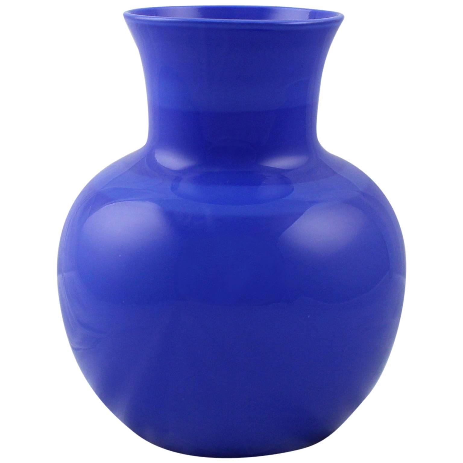 Venini Incalmo Two-Tone Blue Italian Art Glass Vase for Vetri Murano, 1983