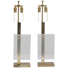 Pair of Brass and Lucite Pierre Cardin Table Lamps
