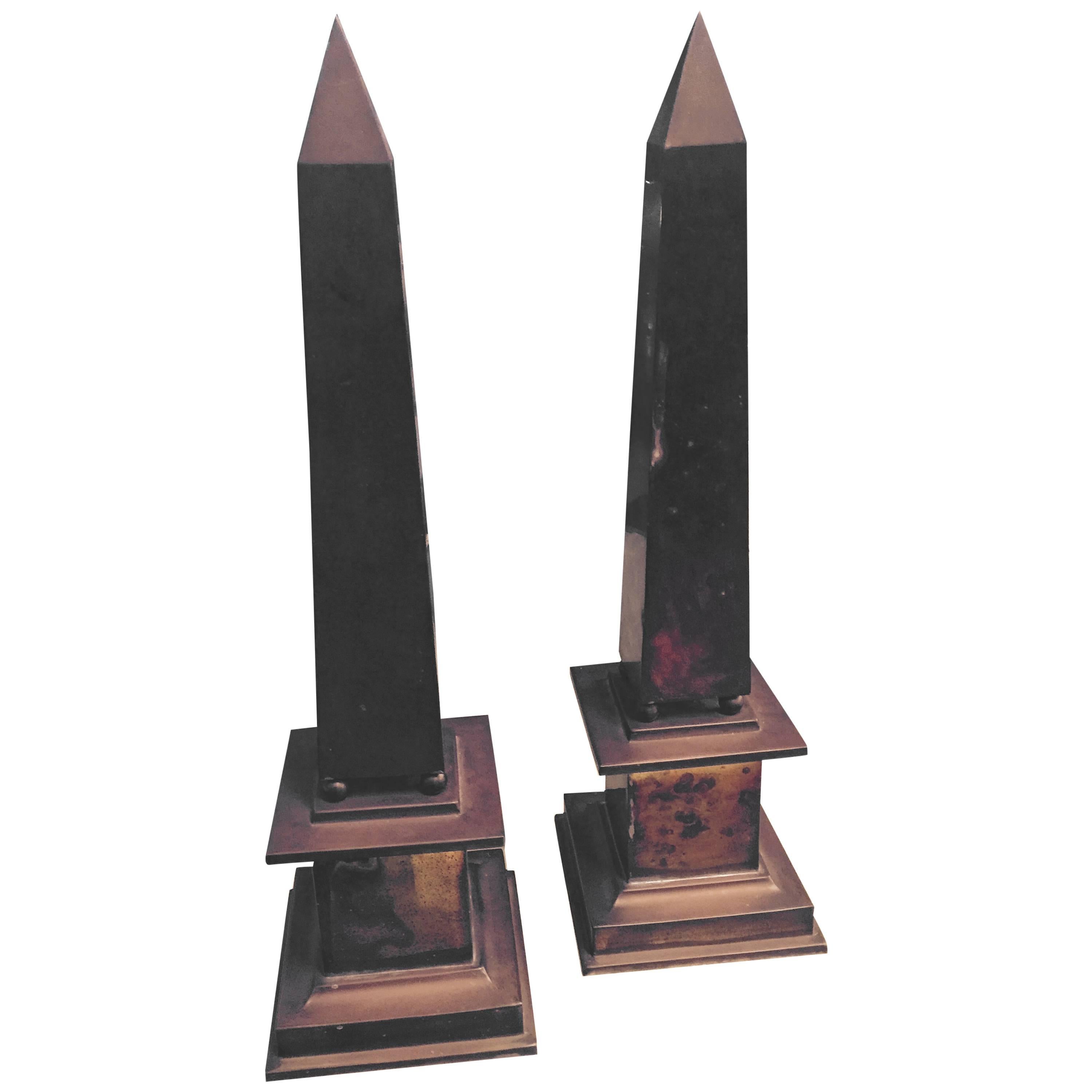 Pair of Brass Obelisks For Sale