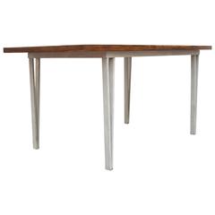 Modern Rosewood Bowed Top Dining Table with White Geometric Metal Frame 12