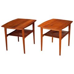 Pair of Danish Solid Teak Side Tables 