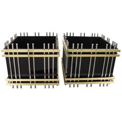 Pair of Chrome and Brass "Cage" Planters by Pierre Cardin 1970s